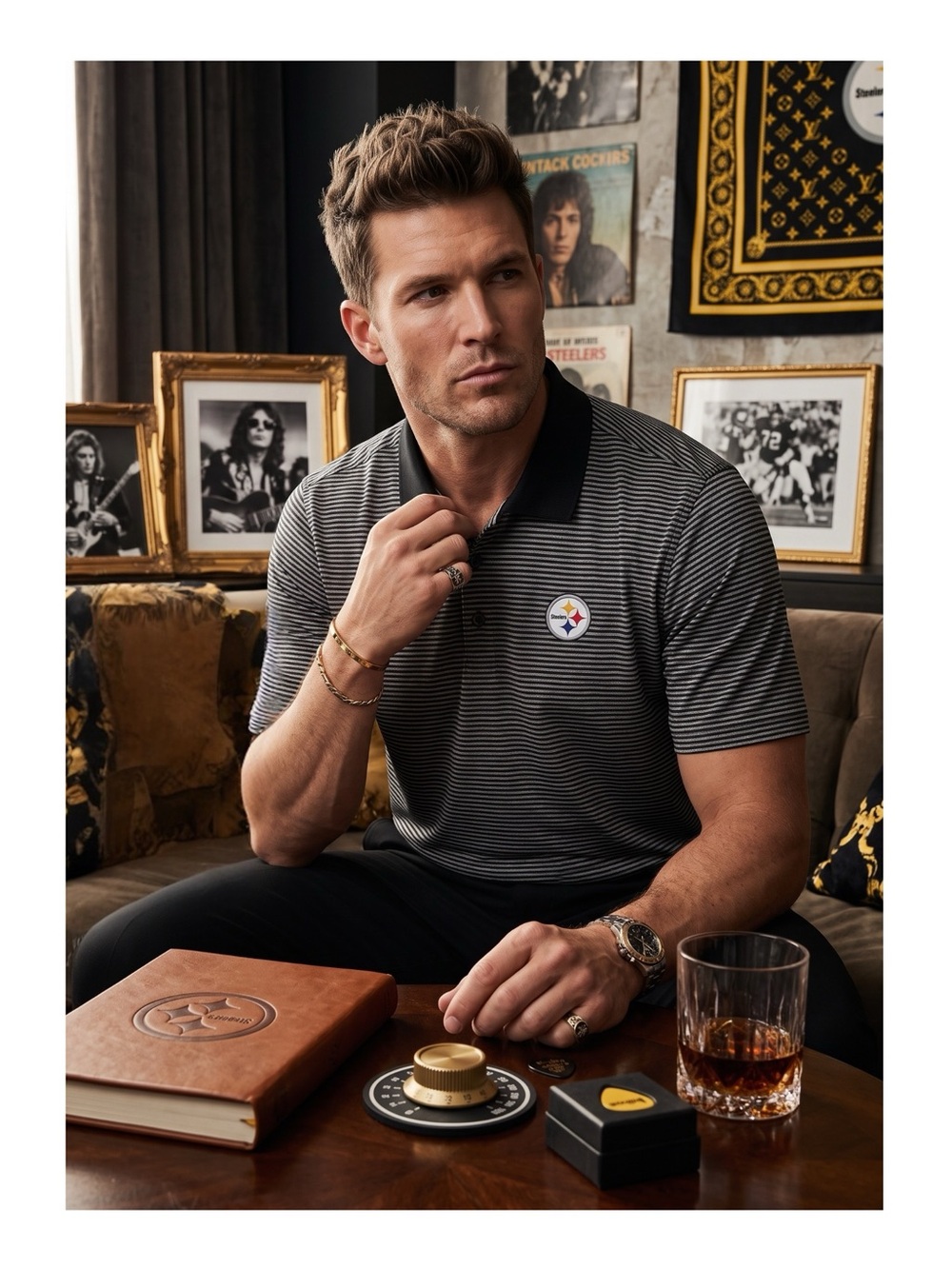 new Cutter & Buck ✫ DryTec Pittsburgh Steelers ✫ Embroider Tonal Dot Polo Shirt